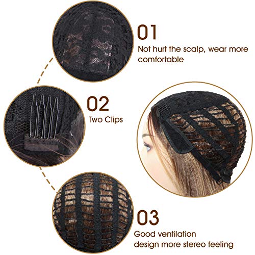 N&T Long Wavy Wigs for White Women Ombre Brown Heat Resistant Synthetic Hair Wig(28inch)