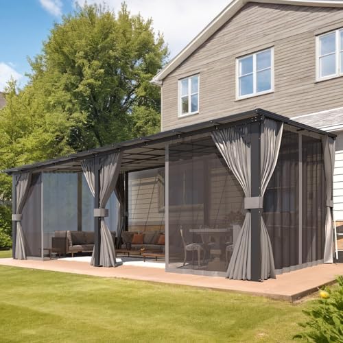 AECOJOY 12x20 Hardtop Gazebo Review: Wall-Mounted Lean-To with Curtains and Netting image 10