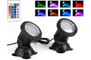 SHOYO Pond Lights Color Changing Spotlights, Underwater Fountain Lights IP68 Waterproof RGB Memory Dim Adjustable Submersible for Outdoor Waterfall Pond Fountain Pool, 2 in Set