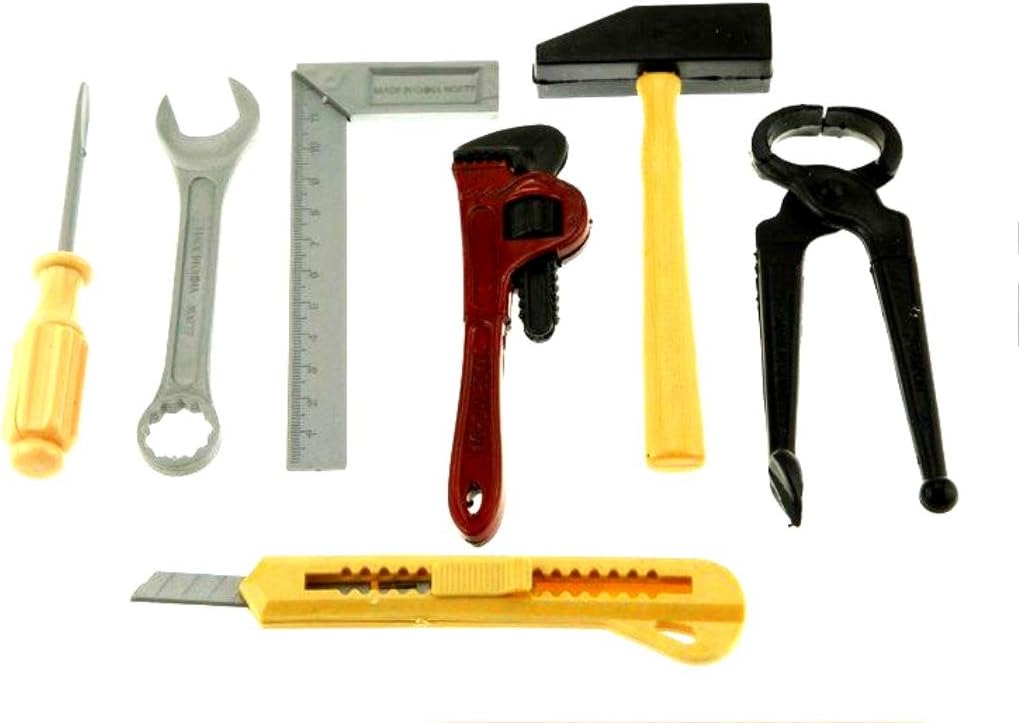 Miniature Toy Tools Set Wrench Hammer Screwdriver Square Measure Toolbox Mechanics Carpenter Handy Manny Builder Bob Construction Party Favor Decoration Craft Supply by Yabber