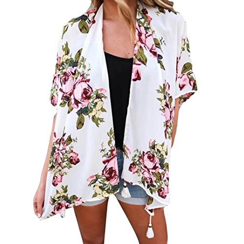 Tootu Women Chiffon Loose Shawl Print Kimono Cardigan Top Cover Up Blouse Beachwear (S, H) - Thumbnail 5
