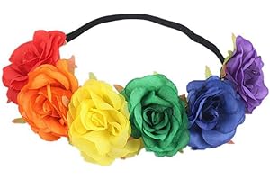 Gay Pride Headband Rainbow Flower Headband Rose Flower Headpiece Pride Hair Accessories for Pride Party Style 2, Rainbow Hair