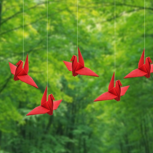 Hangnuo 100 PCS Origami Paper Cranes Red, Folded DIY Japanese Crane Mobile String Garland for Wedding Party Backdrop Home Decoration - Thumbnail 3
