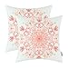 CaliTime Pack of 2 Cozy Fleece Throw Pillow Cases Covers for Couch Bed Sofa Vintage Mandala Snowflake Floral 18 X 18 Inches Peach Pink