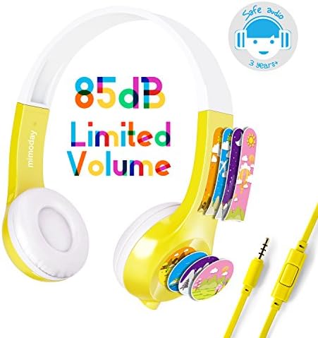 Mimoday Kids Headphones for Kindle Fire Kids Edition Tablet Volume Limiting with Microphone Over Ear Headphones for Boys Girls(Yellow)