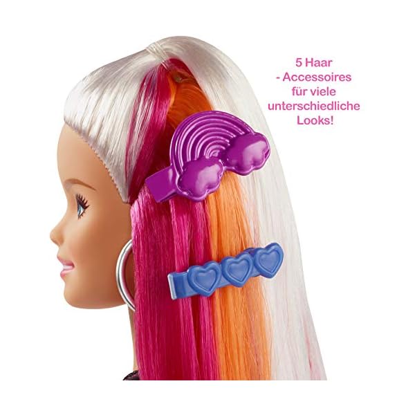 Barbie FXN96 - Regenbogen-Glitzerhaar Puppe mit Langen blonden Haaren, versteckter Regenbogen aus fünf Farben, Glitzergel, Haarbürste,Haarstyling-Zubehör, Spielzeug Geschenk für Kinder ab 5 Jahren – Bild 5