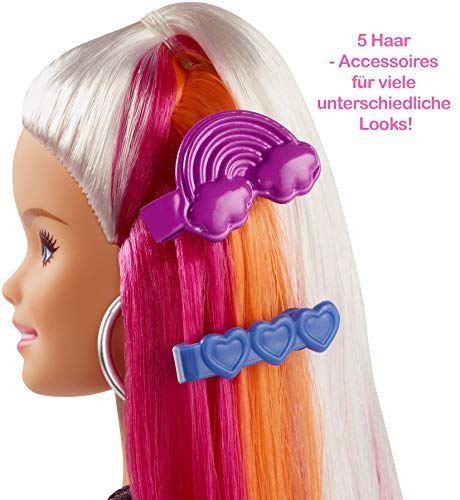 Barbie FXN96 - Regenbogen-Glitzerhaar Puppe mit Langen blonden Haaren, versteckter Regenbogen aus fünf Farben, Glitzergel, Haarbürste,Haarstyling-Zubehör, Spielzeug Geschenk für Kinder ab 5 Jahren – Bild 5