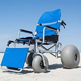 CXYTX Beach Wheelchair for Soft Sand w/Balloon Tires Reclining Backrest | 90-180&deg; Reclining Seat | Foldable Steel Frame | 330Lbs Capacity | All-Terrain Beach and Outdoor Use