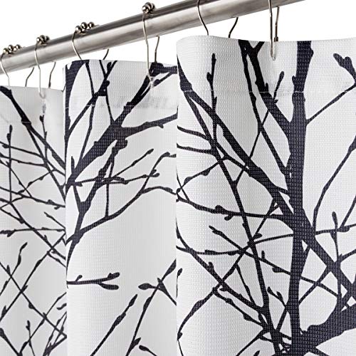FMFUNCTEX Black White Fabric Shower Curtain 72" Waffle Weave Textured