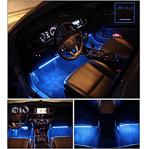 Car LED Strip Light,Yking 4pcs 48 LED DC 12V Multicolor Music Car Interior Lights LED Under Dash Lighting Waterproof Kit with Sound Active Function and Wireless Remote Control, Car Charger Included