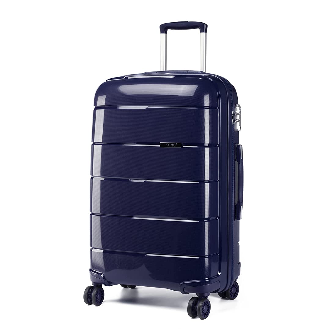 Kono Hard Shell 24 inch Check in Medium Luggage in TSA Lock 4 Wheeled Spinner Polypropylene Suitcase with YKK Zipper (M (65cm - 66L), Navy)
