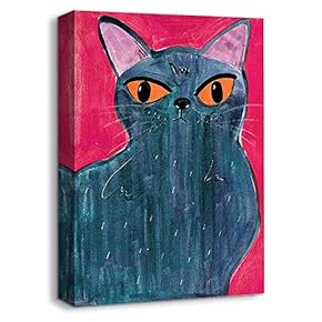 Canvas Wall Art Abstract Cat Painting Artwork for Home Decor Framed - 12x18 inches