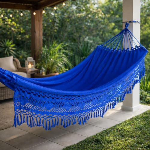 Rede de Dormir Casal Artesanal Luxo 4,5m em Algodão – Rede Descanso Reforçada para Quarto, Varanda, Jardim e Área de Lazer até 350kg(CARAMELO COM PRETO)