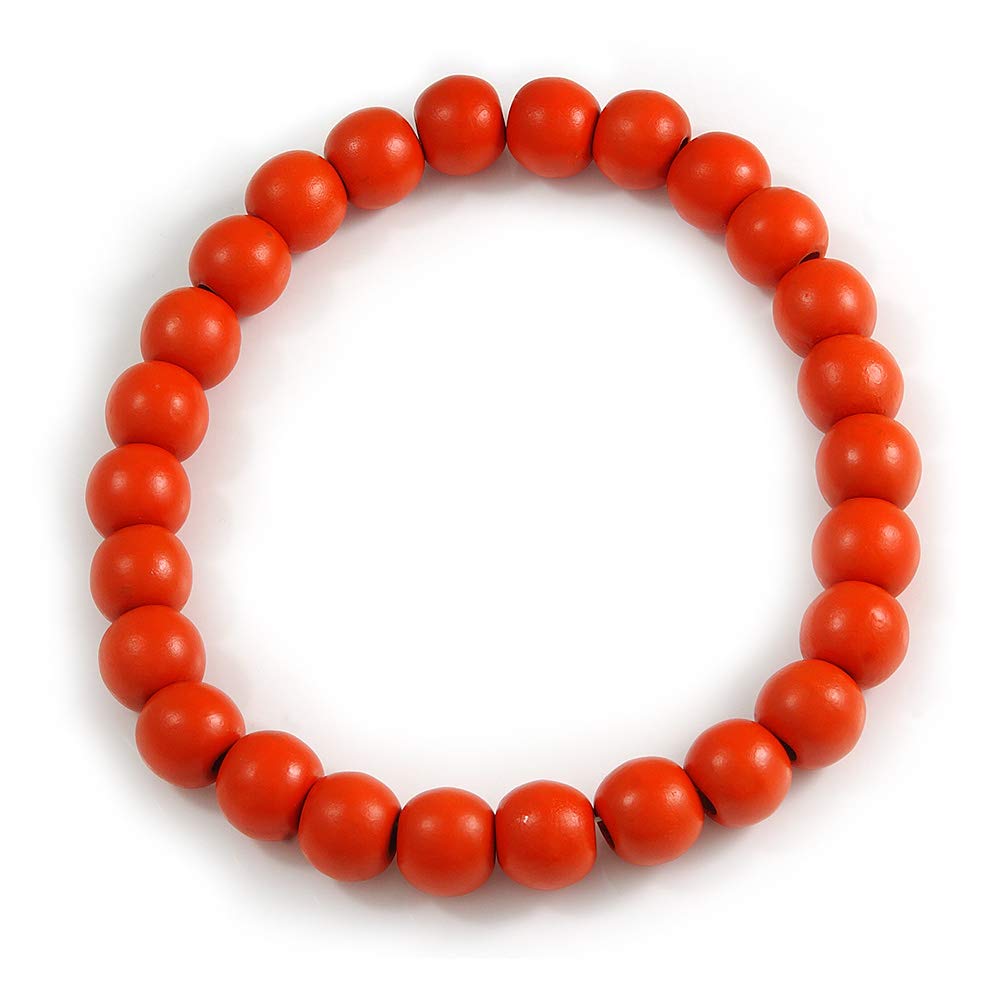 Avalaya Chunky Orange Round Bead Wood Flex Necklace - 44cm Long