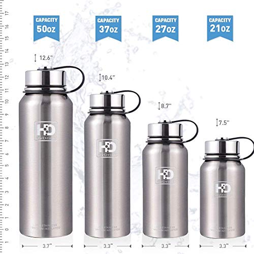 Stainless Steel Vacuum Insulated Water Bottle, Cold for 24 Hours Hot for 12 Hours, 21 OZ - 50 OZ Double Wall Thermos Flask, Travel Sports Leak Proof Drinking Bottle with Metal Strainer, BPA Free