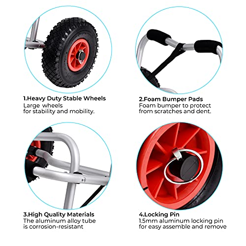 Hemousy Kayak Cart Dolly,Canoe Carrier Wheels Trolley with Straps Easy