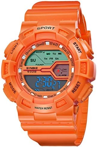 Children Waterproof Watches - Anxinke Boys PU Strap LED Double Digital Movement Sports Wristwatch (Orange)
