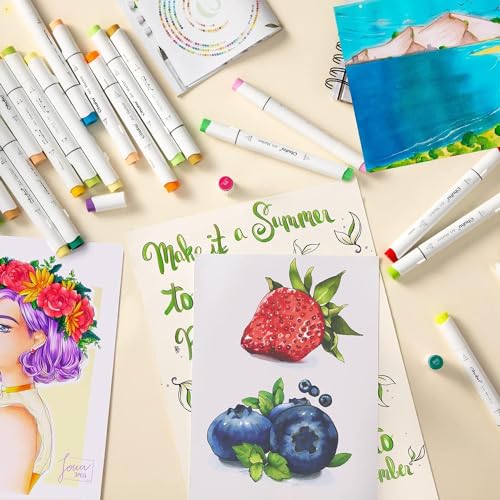 Ohuhu Marcadores Alcohol Pincel 120 Colores Medios - Set Marcadores Doble Punta para Artistas Adultos Colorear Dibujar Ilustración - Punta Doble Pincel y Fina - Honolulu B - Recargable