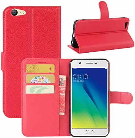 Oppo A57 Case, Fettion Premium PU Leather Wallet Flip Phone Protective Case Cover with Card Slots, Stand Feature and Magnetic Closure for Oppo A57 Smartphone (Wallet - Red)