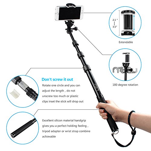 HSU-Handheld-Monopod-Extension-Pole-With-Phone-Clip-HolderTripod-Stand-Waterproof-Selfie-Stick-for-GoPro-Hero-65-BlackSession-Digital-Cameras-and-Cell-Phone-Extendable-At-44