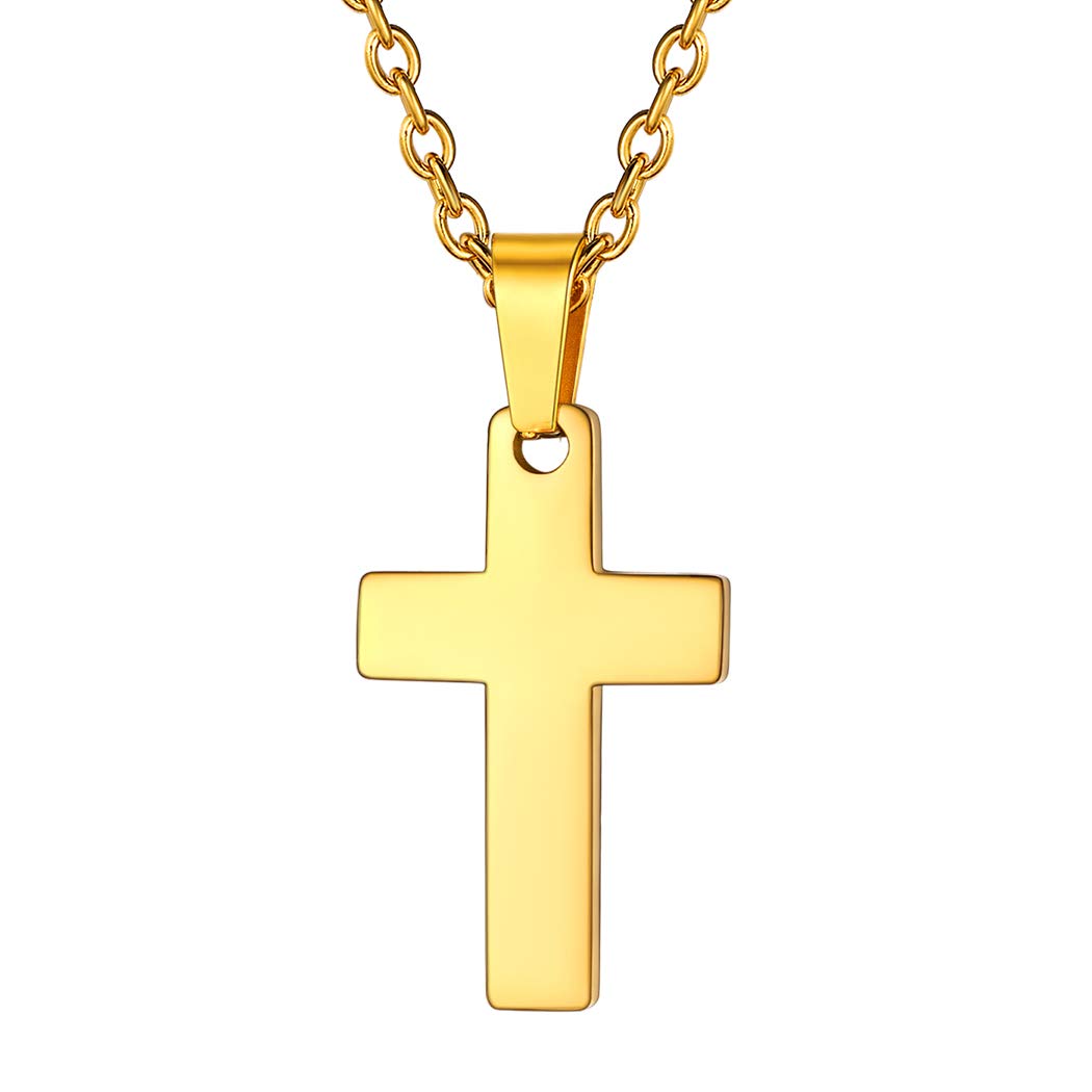Suplight Gold Plated Cross Necklace for Men Women Stainless Steel Religious Cross Pendant Necklace Christian Faith Jewellery