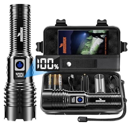 Shadowhawk Flashlight Rechargeable TorchLight, 20000 Lumens Flash Light Led flashlights Tactical, XHM77.2 Led Torch Light High Power, USB Handheld Powerful Torches for Camping Hiking Emergency