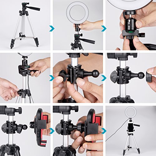 B-Land 6.2" Ring Light with Tripod Stand for YouTube Video and Makeup, Mini LED Camera Light with Cell Phone Holder Desktop LED Lamp with 3 Light Modes & 11 Brightness Level - Thumbnail 6