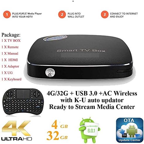 Kukele Pro 4G/32G Streaming Media Player [RK3399/K-U updator/4GB+32GB/USB 3.0/4K/11AC Wireless/Instruction/Keyboard] Android 6.0 Marshmallow TV Box