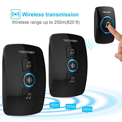 TeckNet Timbre inalámbrico Timbres para Puerta Plug-in sin Hilos a un Rango de 300m, Indicadores LED, Resistente al Agua, 4...