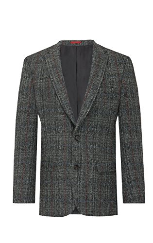 Harris Tweed Mens Grey with Red Overcheck Tweed Jacket Regular Fit 100% Wool Notch Lapel-46R - Thumbnail 4