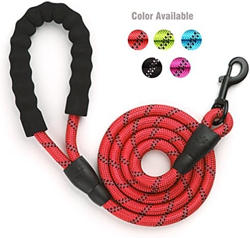 Rope Dog lead ,Minve 5ft Reflective Threads Nylon Mountain Climbing Rope Dog Leash ,Strong&Durable Dog Chain with Soft Padded Handle for Small,Medium&Large Dogs (Red-5ft)
