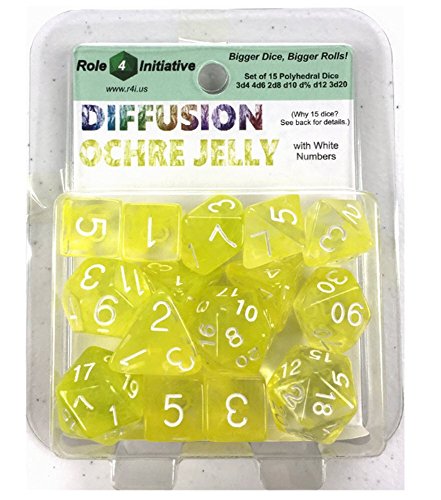 15 Set Diffusion Dice: Ochre Jelly with White Numbers
