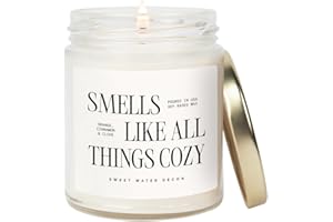 Sweet Water Decor Smells Like All Things Cozy Candle, Orange Cinnamon Ginger Clove Scent, 9oz Soy Candle with Gold Lid, Non-Toxic, Fall & Winter Christmas & Housewarming Gift, 40+ Burn Time