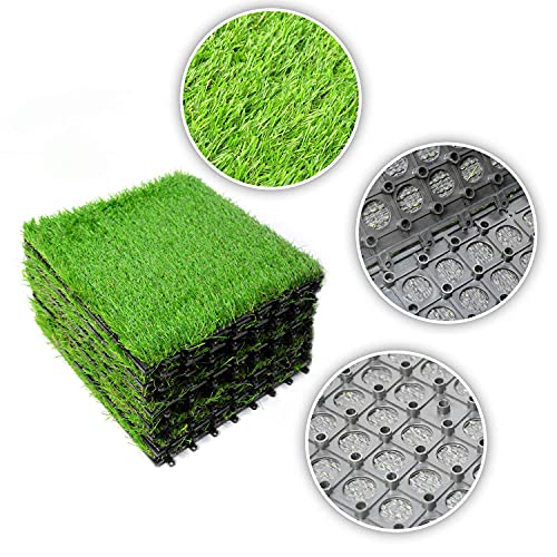 jxgzyy 18 PCS Artificial Grass Turf Tiles Interlocking Faux Grass Self