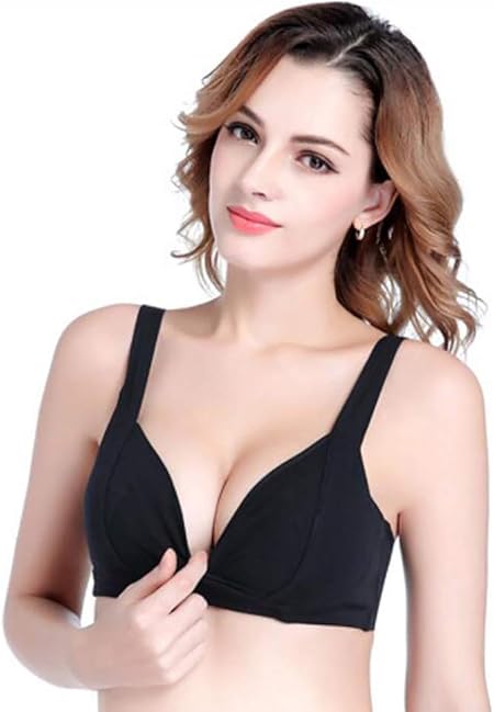 HSTV Maternidad Mujer Lactancia Materna Bra 100% Algodón Botón Frontal Sostén para Mujeres Embarazadas Lactancia Ropa Interior,Black,L: Amazon.es: Hogar