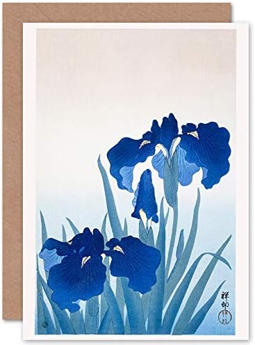 Wee Blue Coo Iris Flowers Ohara Koson Greeting Card With Envelope Inside Premium Quality, 17.5 x 12.5 cm