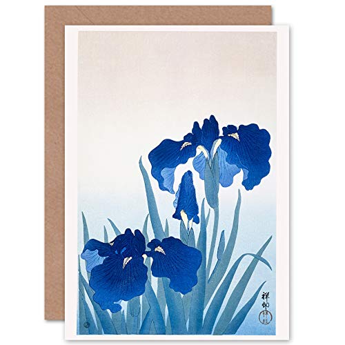 Wee Blue Coo Iris Flowers Ohara Koson Greeting Card With Envelope Inside Premium Quality