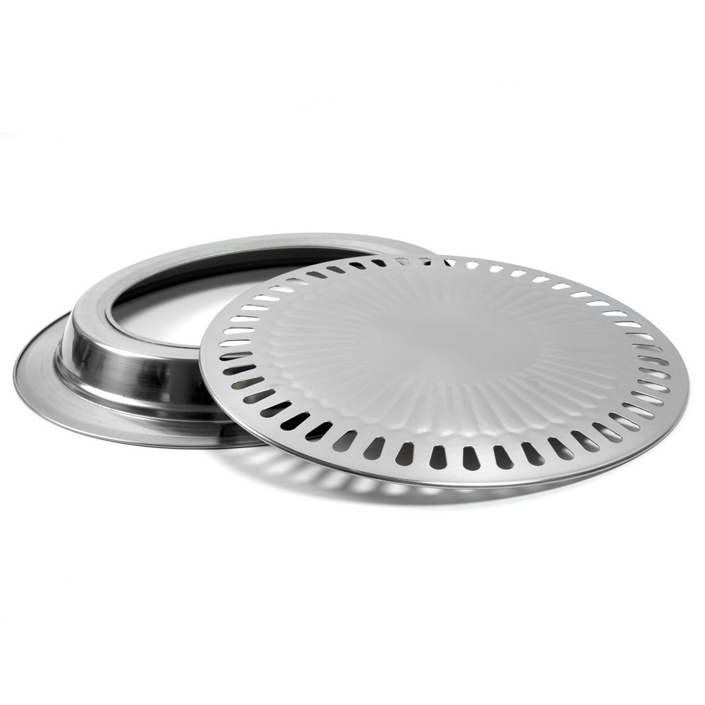 Photo 1 of Korean Stovetop Pan, Stainless Steel Non-Stick Indoor Barbecue Grill Tray, Smokeless Roasting Pan, Cooking Meat and Vegetable Stovetop Plate, for Indoor Outdoor Camping Grilling BBQ