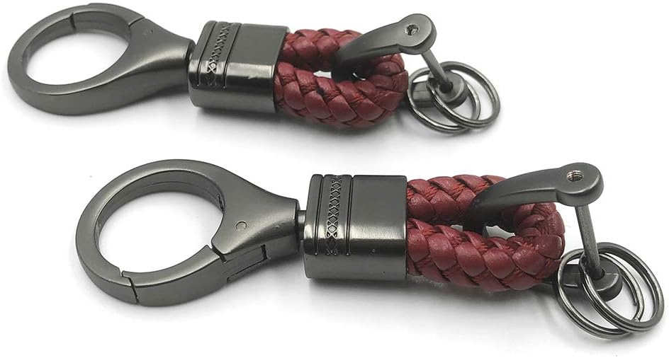 BuxiuGK 2 Piece Braided PU Leather Keychain Strap Keyring with Zinc Alloy for Car Office Home Keys,Red2, 9 cm - Image 3