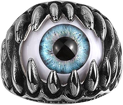 Happy Gogou Vintage Blue Stainless Steel Dragon Claw Evil Eye Men's Ring (11)