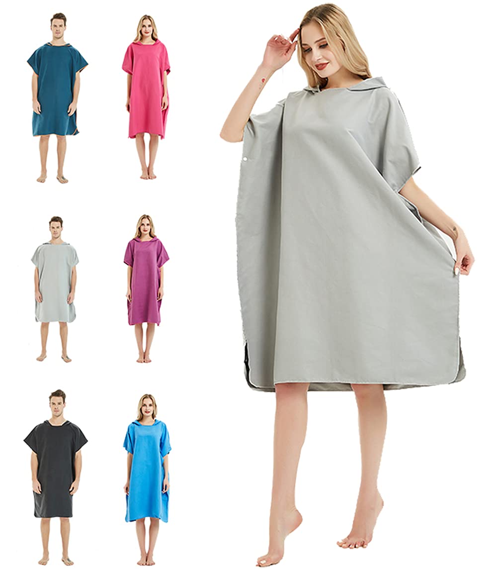 willceal Changing Robe Towel with Hood for Surfing Open Water Swimming Microfiber Wetsuit Changing,Quick Dry& Light Weight,One Size Fit All (Grey)