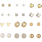 yaozeio Crystal Pearl Stud Earrings Pack Bride Earring Sets for Women Rhinestone Geometric Heart Earrings Ear Studs Set Gold Earrings for Wedding Birthday Christmas Gift