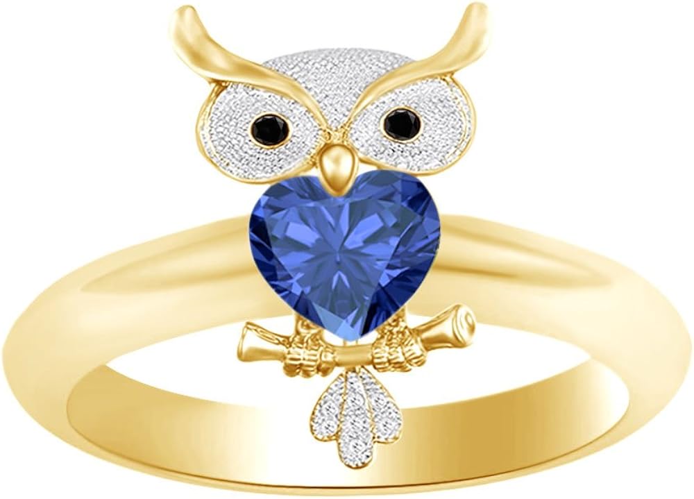 Multistone Owl Engagement Ring in 14k Yellow Gold Over Sterling Silver Ring Size 9 Amazon.co