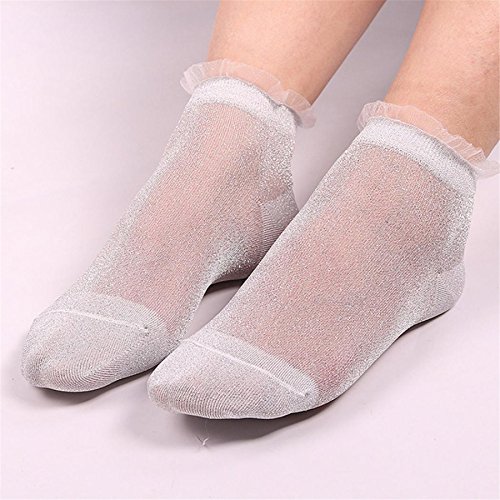 Nylon Socks, KESEE Summer Women Sheer Silky Glitter Transparent Short Stockings Ladies Ankle Socks (G)