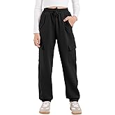 Hvididan Girls Cargo Pants Joggers, Quick Dry Casual Hiking Pants Slim Fit with Pockets Drawstring High Waisted, 8-14Y