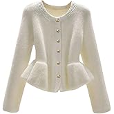 Verdusa Women's Old Money Button Up Cardigan Sweaters Ruffle Knit Outerwear Formal Outfits