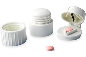 Deke Home - 3 in 1 Pill Cutter & Crusher with Storage, Compact Pill Splitter with Stainless Blade, Powder Grinder & Travel Cup, Best for Scored Tablets, Vitamins & Medication, BPA Free