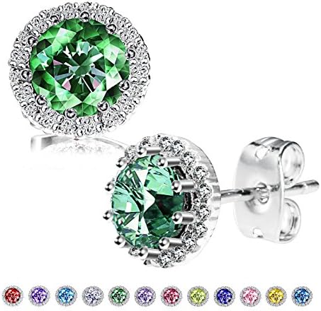 Birthstone Stud Earrings, Copper Plated Cubic Zirconia Earrings for Women Herinos