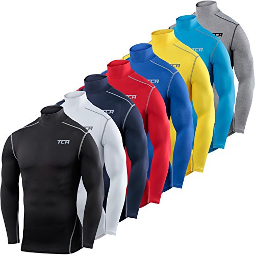 Men's Boys TCA Pro Performance Compression Base Layer Long Sleeve Thermal Top - Mock Neck - Team Red XL
