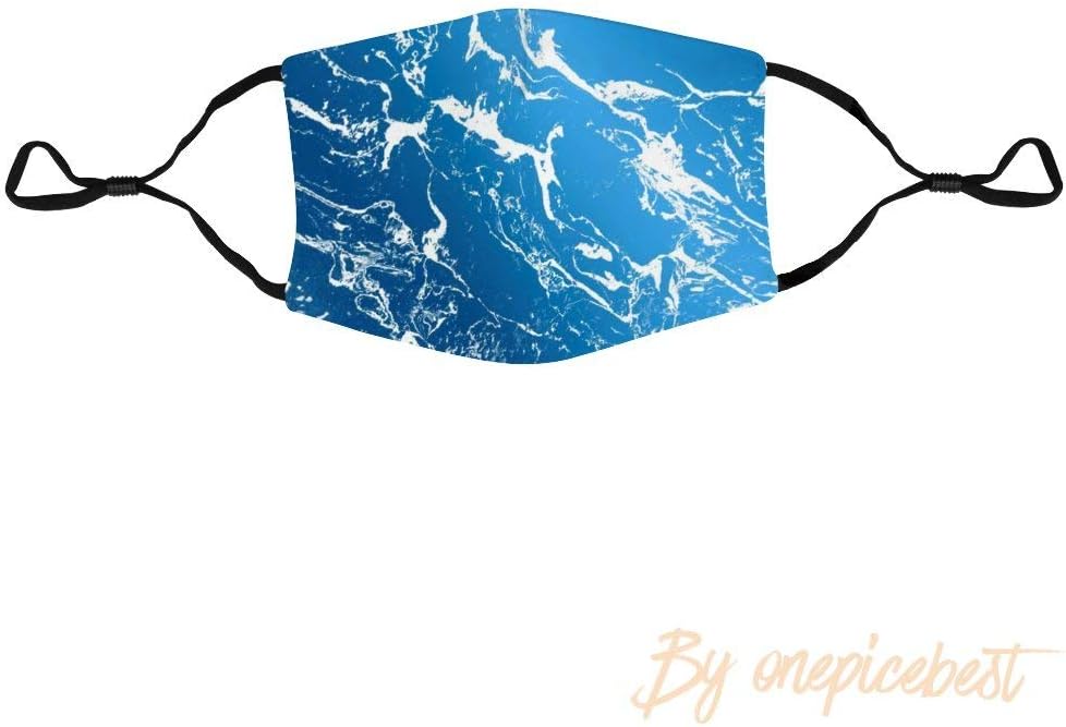 Womens Fashion Face Cover Protective Mouth Covers Modern Blue White Marble Metallic Washable Adjustable Anti Dust Shield for Outdoor Travel